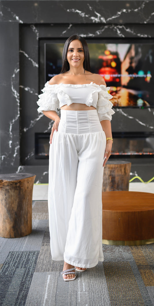 Unlimited Purity Ruffle Pant Set White - Amarzi Boutique