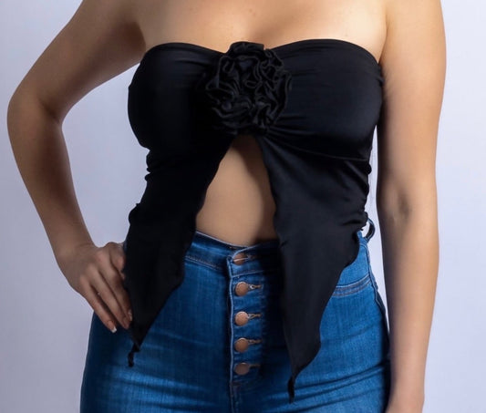 Noir Bloom Crop Top Black - Amarzi Boutique